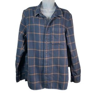 Madewell Perfect Fit Flannel Shirt Navy Orange Windowpane Plaid Medium Womens